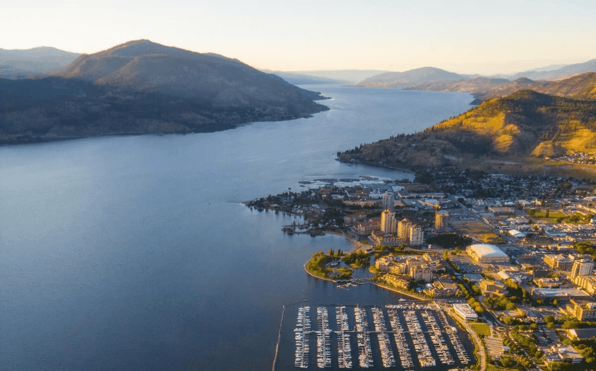 Aerial view of Kelowna and Okanagan Lake
